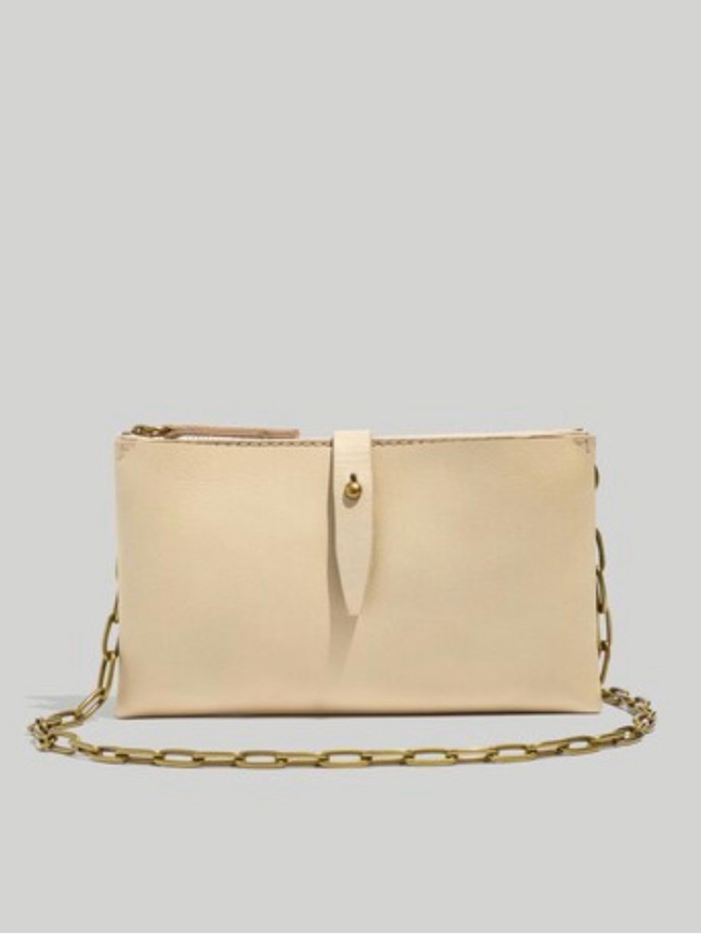 Madewell Transport Accordion Crossbody Cream Tan with Gold Chain Strap NWT